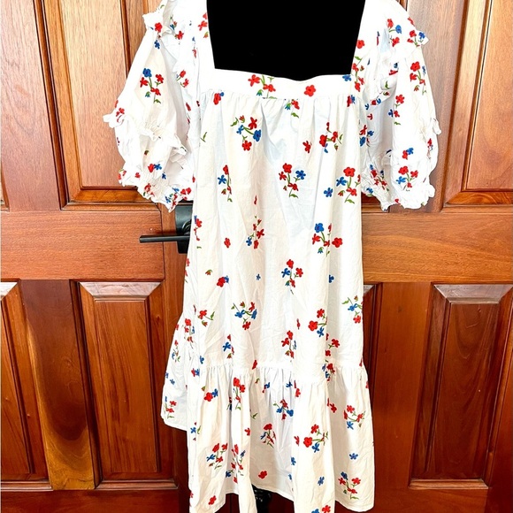 Olivia James the Label Sophie Dress Ruffle Square Neck Floral Size Large White - Picture 2 of 11